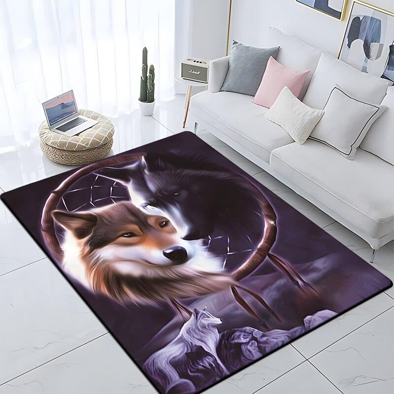 Art Animal Wolf 3D Print Carpets for Living Room Bedroom Decor Carpet Soft Flannel Home Bedside Floor Mat Play Area Rugs Gifts
