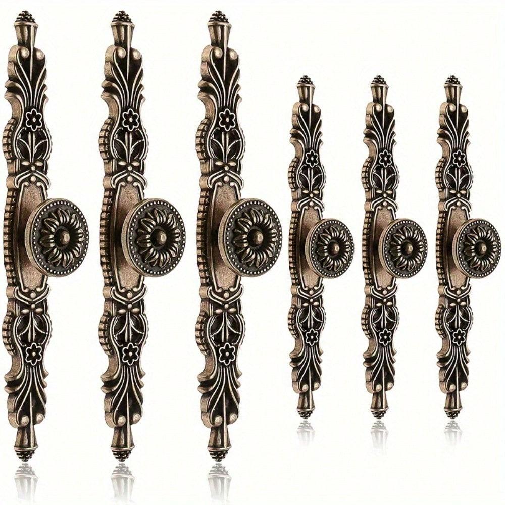 5pcs Vintage Floral Cabinet Knobs, Bronze Dresser Knobs, Suitable For Dressers, Drawers, Cabinets, With Mounting Screws