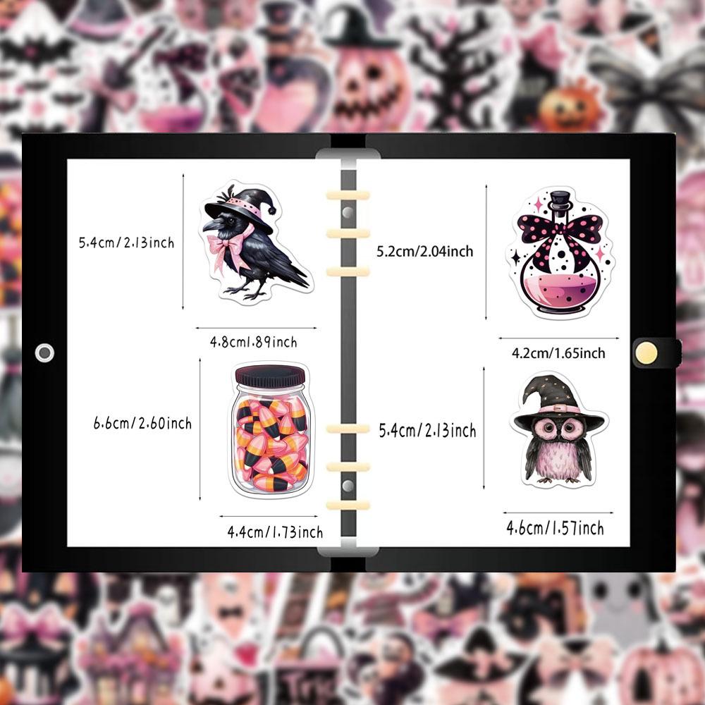 50 Cute Black and Pink Halloween Cartoon Stickers for DIY Decor: Phone Cases, Water Bottles, Notebooks (50 Sheets)