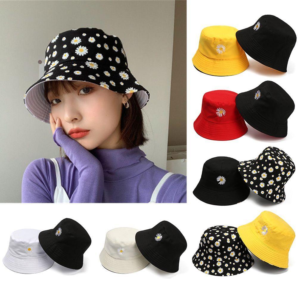 Spring Summer Portable Daisies Foldable Sun Hat Bucket Hat Fisherman Cap Beach Cap