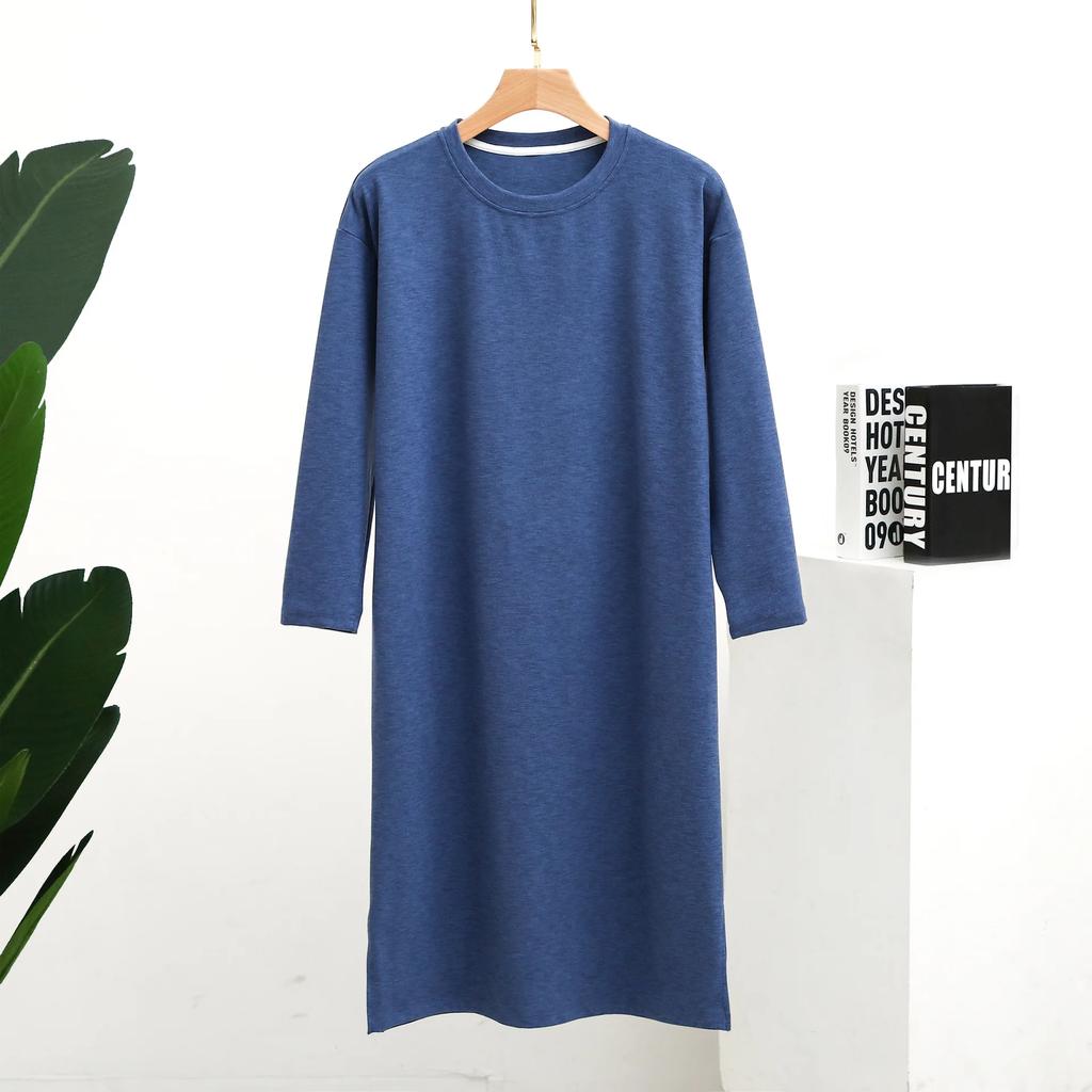 Осенне-зимняя утолщенная однотонная мужская пижама с длинными рукавами больших размеров, ночная рубашка, домашняя одежда для мужчин, ночная рубашка для сна