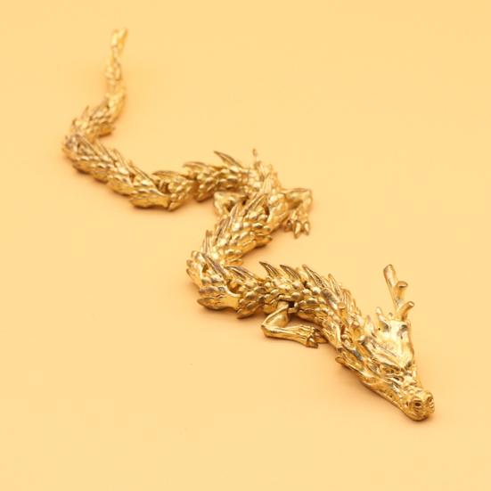 Chinese Zodiac Dragon Statue Golden Brass Dragon Sculpture with Movable Joints Chinese Zodiac Dragon Collectible Figurine Table Decor Ornament