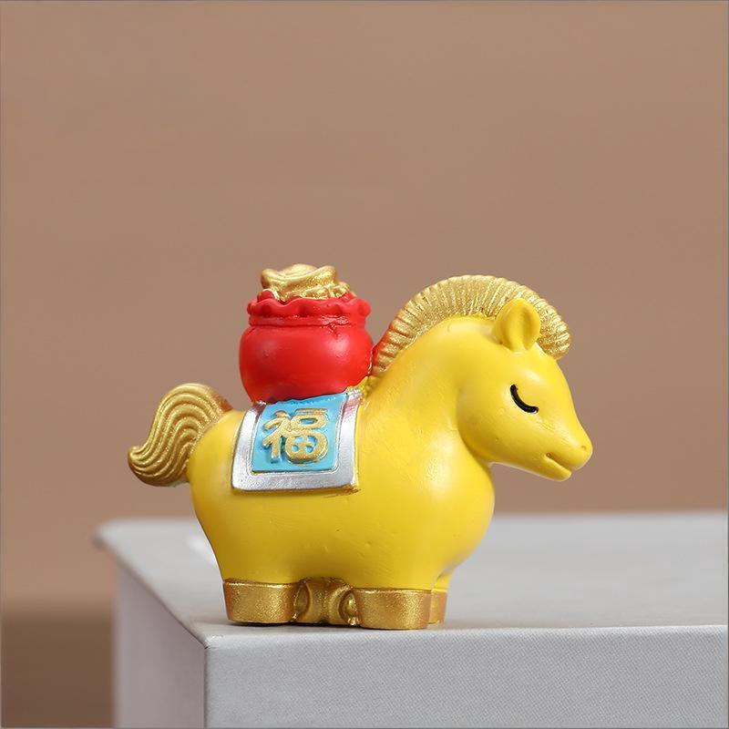 Cute Resin Horse Figurine Chinese Style Desktop Ornament New Year Mascot Miniature Red Good Luck Zodiac Ornaments Cabinet