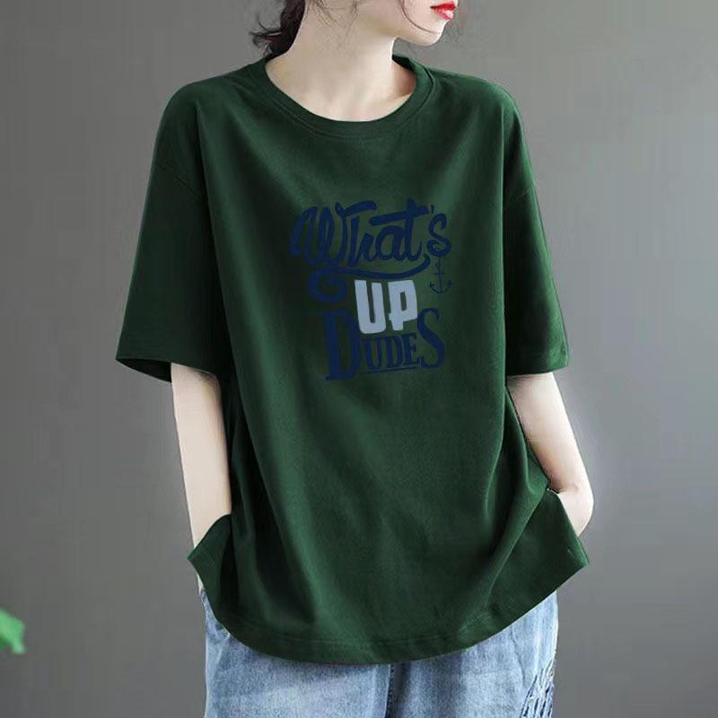 Women's Short Sleeve T Shirt O Neck Loose Solid Color 100% Cotton Casual Summer Top