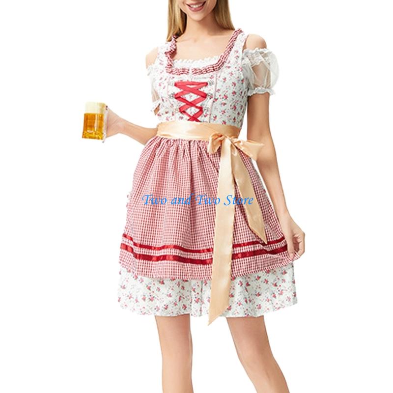 HX6F Adult Women German Bavarian Oktoberfest Costume Set,Beer Costume Dirndl Dresses