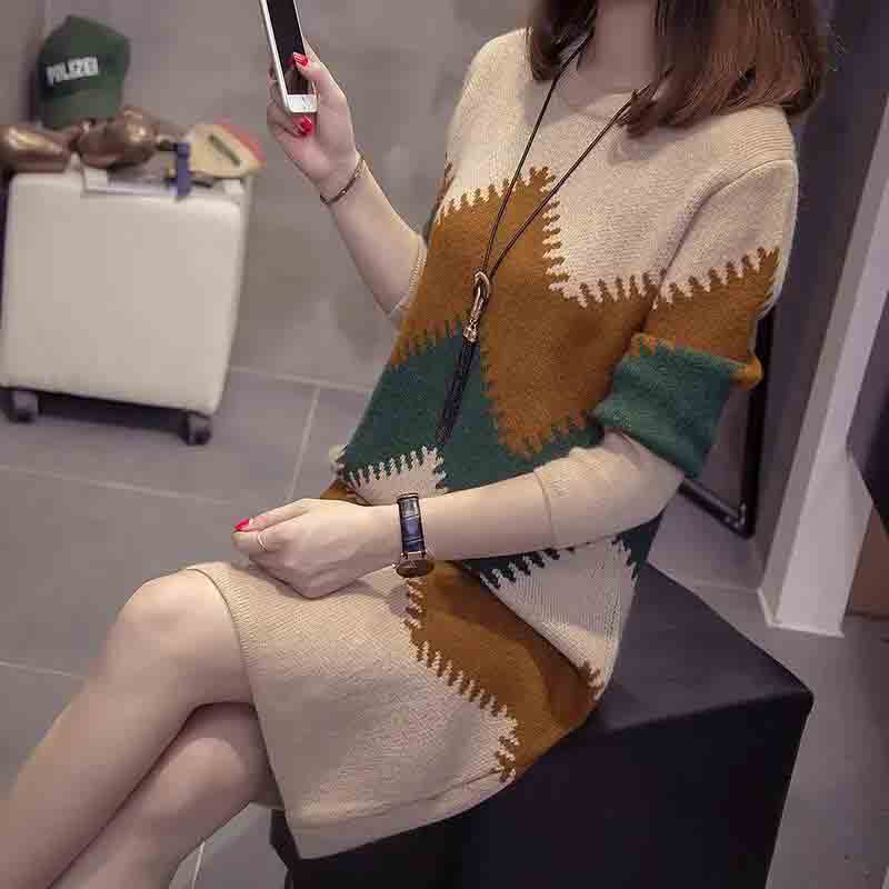 Large Size Women's Autumn Sweater Mid-length Knitted Loose and Slim Bottoming Shirt