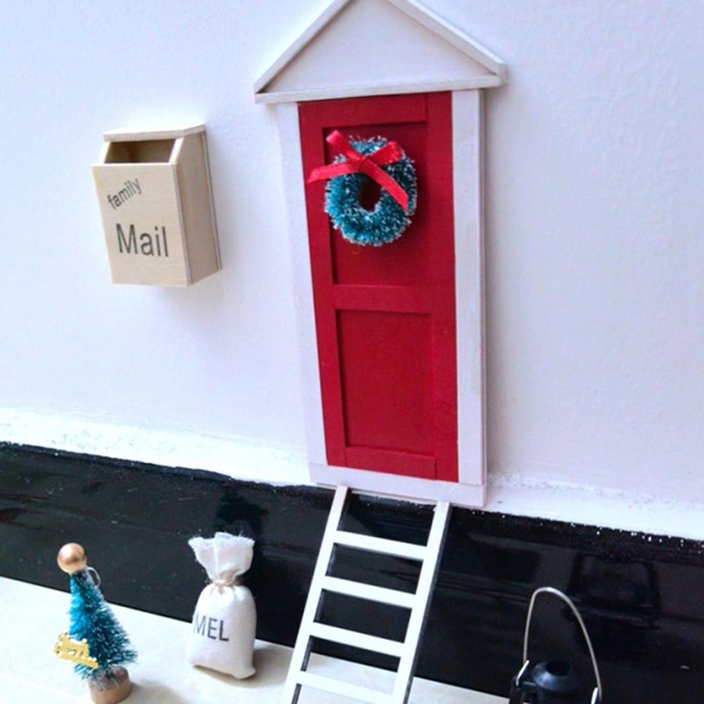 Decorative Door Court Doll House Model Miniature Gnome Set Accessories Christmas Tree Wooden Ladder Decorations Ornament