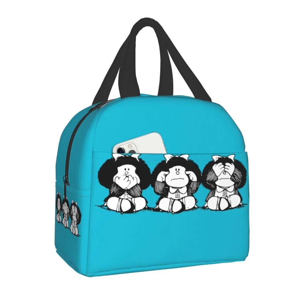 Теплоизолированная сумка для ланча Mafalda Quino Comics, многоразовая коробка для ланча для женщин и детей, походов и путешествий, сумки для хранения продуктов питания