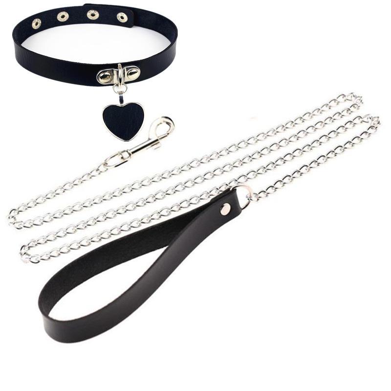 Sexy Necklace Collar Leather BDSM Cosplay Heart Collars And Leash Set For Women Bondage Gothic Choker Accessories