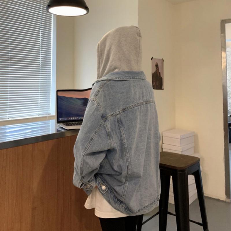 [Shop  ] Women S Spring looSe Fit Denim Jacket With Detachable Hood wdmS Wjk tS14226544