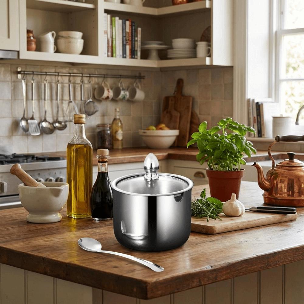 Wide-mouth Kitchen Condiment Pots with Soup Spoon Condiment Container Spice Jar Dining Table