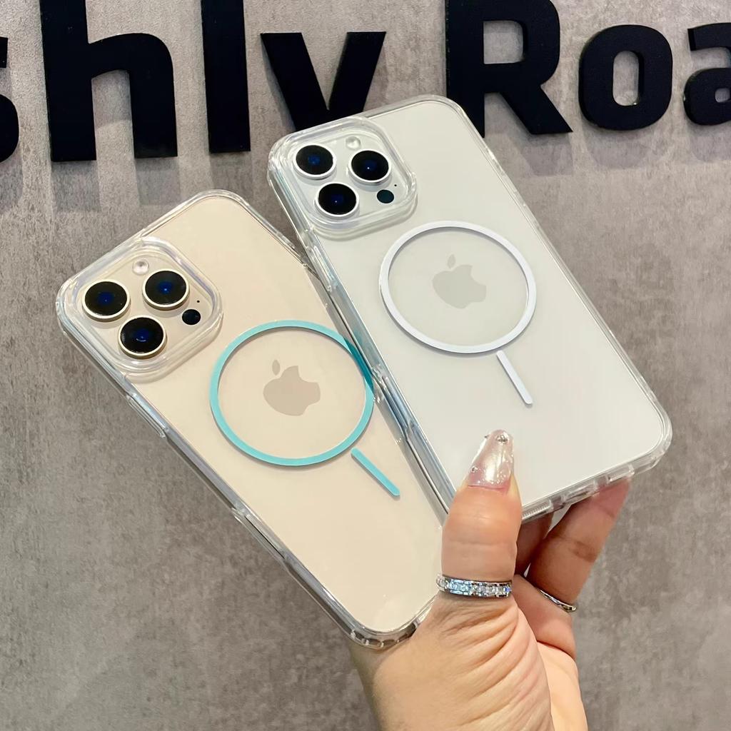 Роскошный тонкий чехол с магнитной беспроводной зарядкой Magsafe для iPhone 16 15 14 Pro Max 13 12 Mini 11 16e Plus Прозрачная задняя крышка
