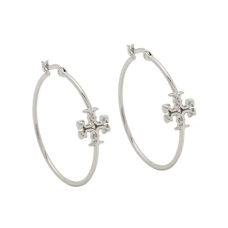 TORY BURCH Logo pattern decoration brass earrings women's silver 83431-020