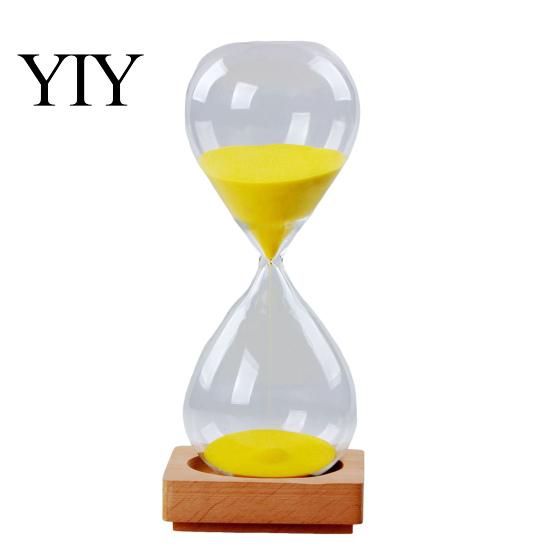 Decorative Sand Timer for Desk 5 Minutes Glass Hourglass with Wooden Base, Modern Timer, Focus Aid Tea Making Drop Shape Clock Study Time Management