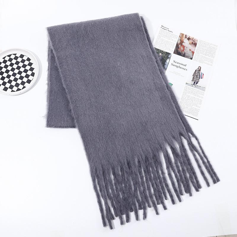 Imitation Cashmere Scarf for Women Winter Warm Thickening New Solid Color Scarf for Men Thick Tassel Woolen Scarf
