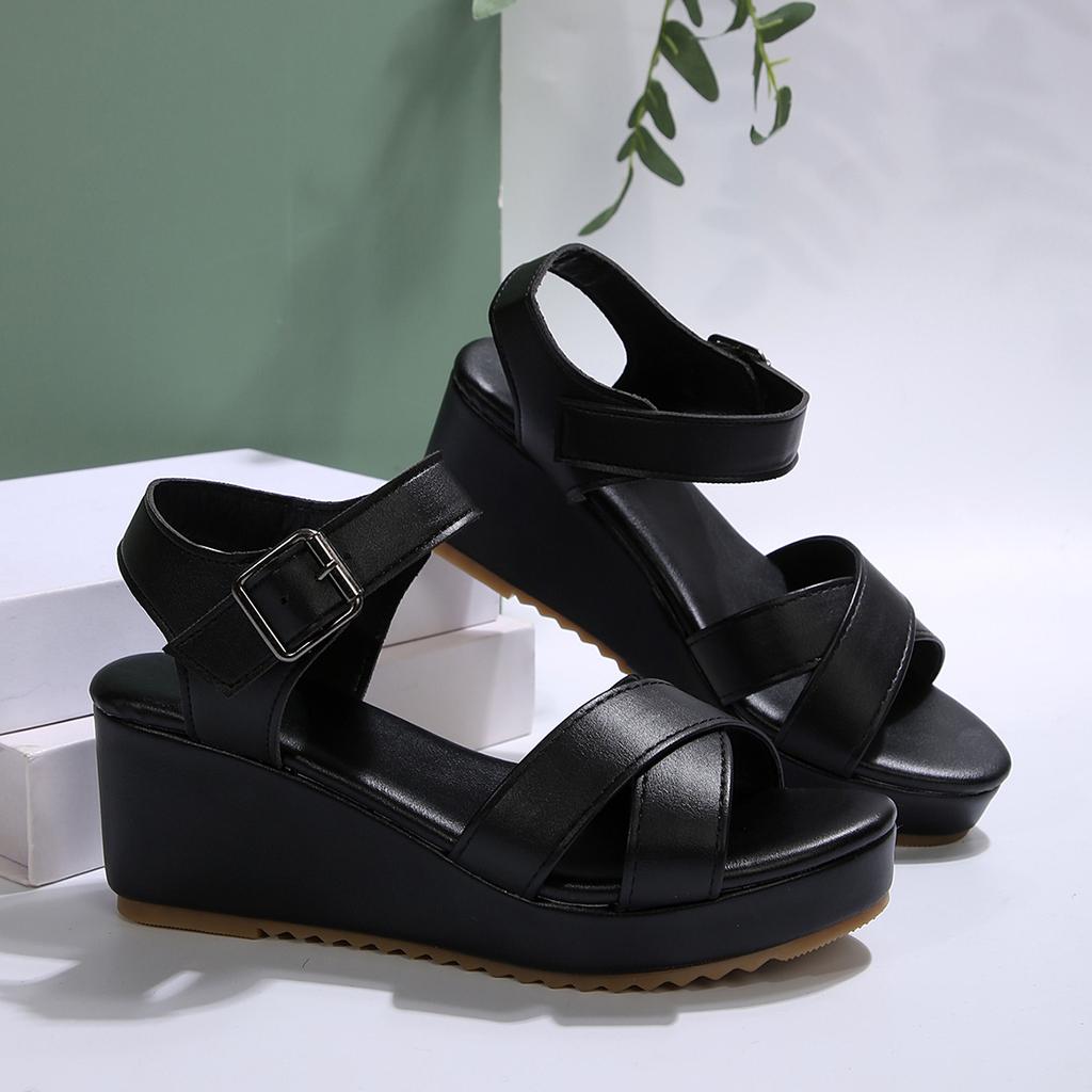 2025 Size 35-43 Platforms Sandals Thick Bottom Fish Mouth Sandals Wedge Roman Style Casual Ankle Strap Ladies Shoes