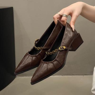 Женская обувь весна новая остроносая одинарная обувь женская с внутренней высотой подъема туфли Мэри Джейн с цепочкой на ремешке мягкие балетки
