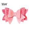 Fashion Hair Accessories Double Layered Glitter Bow Clip for Girls, Artificial Leather Barrettes, Party Non Slip Children Daily Wear & Kids