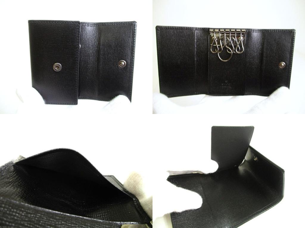 Authentic GUCCI Metal G Black Leather 6 Pics Key Chain #a905 Refurbished