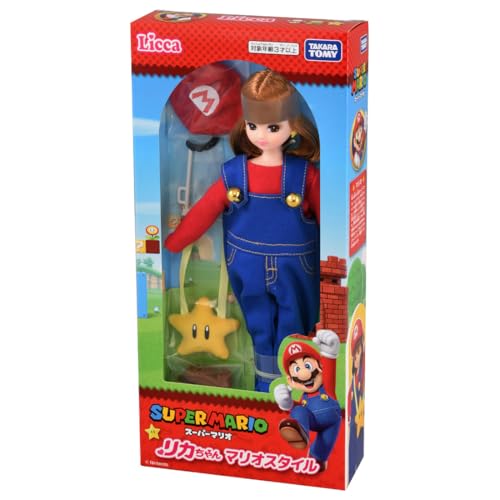 TAKARA TOMY Licca-chan Doll Super Mario Licca-chan Mario Style Dress-up Play Toy Ages 3+