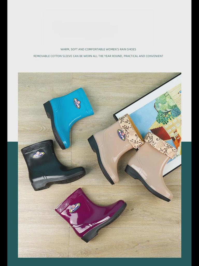 Women's Waterproof Mid-Tube Winter Rain Boots - Non-Slip, Velvet-Lined, Fashionable, Thickened for Warmth