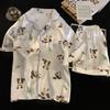 Summer Ice Silk Pajama Set: Cartoon Little Panda Short Sleeve & Shorts for Women
