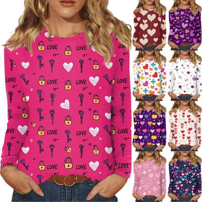 Женский модный пуловер с круглым вырезом и длинными рукавами с принтом сердечек ко Дню святого Валентина