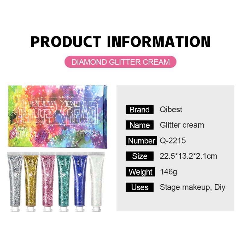 QIBEST Burst Glitter Eyeshadow Glitter Cream Face Body Polarized Glitter Cream Highlighter Dazzling Brightening Eyeshadow