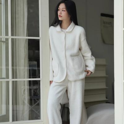 Зимний новый теплый бархатный пижамный комплект с маленьким воротником, простая, повседневная, теплая, плотная домашняя одежда, комплект из двух предметов