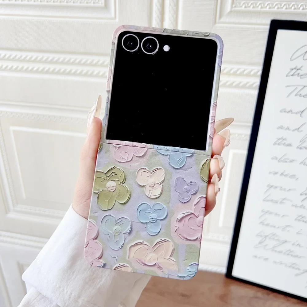 3D Красочный Тисненый Эффект Акварельный Цветок Чехол для Телефона для Samsung Z Flip 7 FE 6 Ударопрочный Тонкий Защита Камеры Задняя Крышка