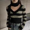 V-neck Striped Sweater Is A Laid-back, Slimming, Tight, Short and Thickened Base Knitted Sweater for Women In Autumn and Winter