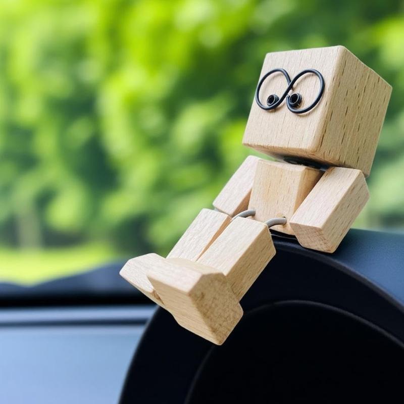 Shaking Feet Wooden Man Figurine Car Interior Small Desktop Ornaments Funny Wood Leg-swinging Figurine Gifts for Home