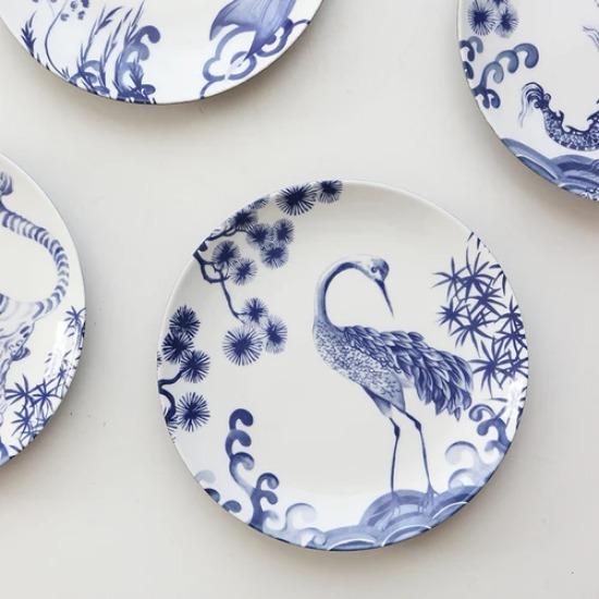 Десертные тарелки с китайскими расписными животными, винтажная сине-белая подглазурная керамическая тарелка, посуда для послеобеденного чая