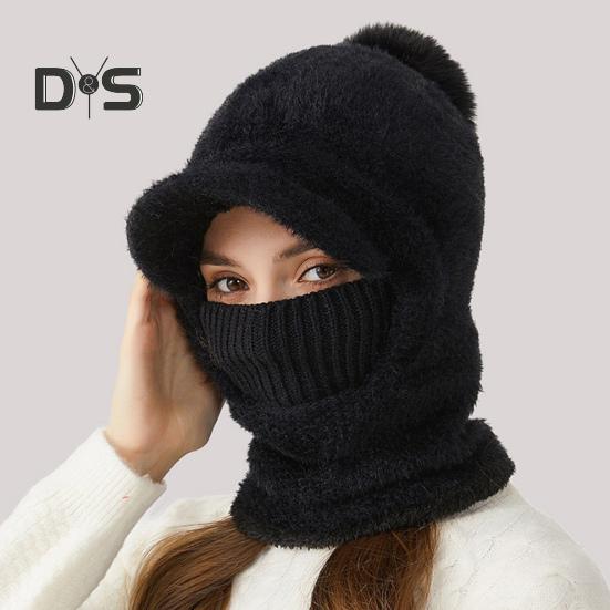 Зимняя велосипедная шапка со встроенным защитным экраном для лица и утеплителем для шеи с короткими полями, ветрозащитный толстый плюшевый шарф с полной защитой для улицы, головной убор для холодной погоды
