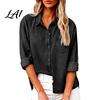 Long Sleeve Tops Women Denim Shirt Lapel Casual Coat Button Relaxed Fit Shirt Down Loose Tops Solid Color Autumn Coat Travel Clothing