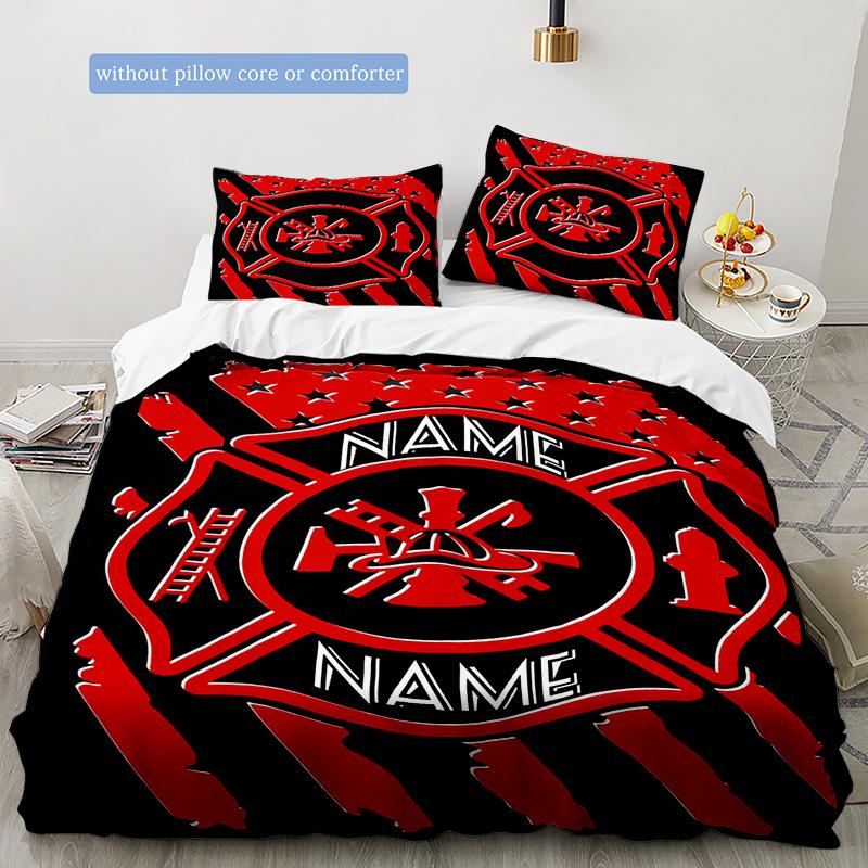 Firefighting Customize Your Name Duvet Cover Soft Bedding Set For Bedroom Guest Room And Dorm Decoration Threepiece Set Includes 1 Duvet Cover 2