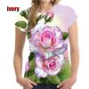 Rose T-shirt Women's 3D Flower Printed T-shirt Harajuku Fashion Street T-shirt Women's Clothing Short Sleeve