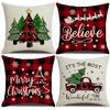 Red Plaid Christmas Pillowcase Home Sofa Decoration Pillow Festive Atmosphere Cushion Backrest