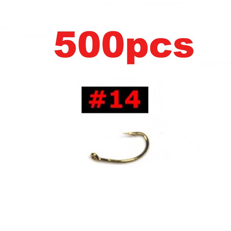 500 шт. крючок для мух, нимфа, креветка, куколка, личинка, ручейник, рыболовные крючки для привязывания мух #10 #12 #14, Золотая бронза, острые оптовая продажа