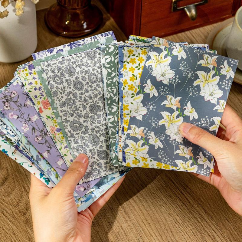 1book/100pcs Retro Floral Ditsy Pattern Craft Paper, Vintage Flower Prints & Thick Material, for Journal DIY Scrapbook Deco