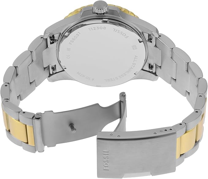Fossil Blue Дайверские часы Три стрелки Дата Двухцветная нержавеющая сталь
