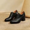 Мода 2025 Новая Осень Женская Обувь Круглый Носок Высокий Каблук Натуральная Кожа Массивный Каблук Женские Туфли Ретро Шнуровка Черная Обувь для Женщин