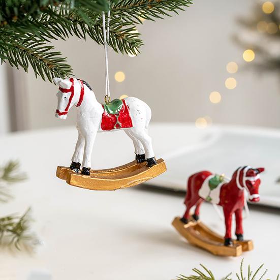 Christmas Hanging Horse Figurines Resin Rocking White Horse Ornament Eye-catching Festive Atmosphere Decorations