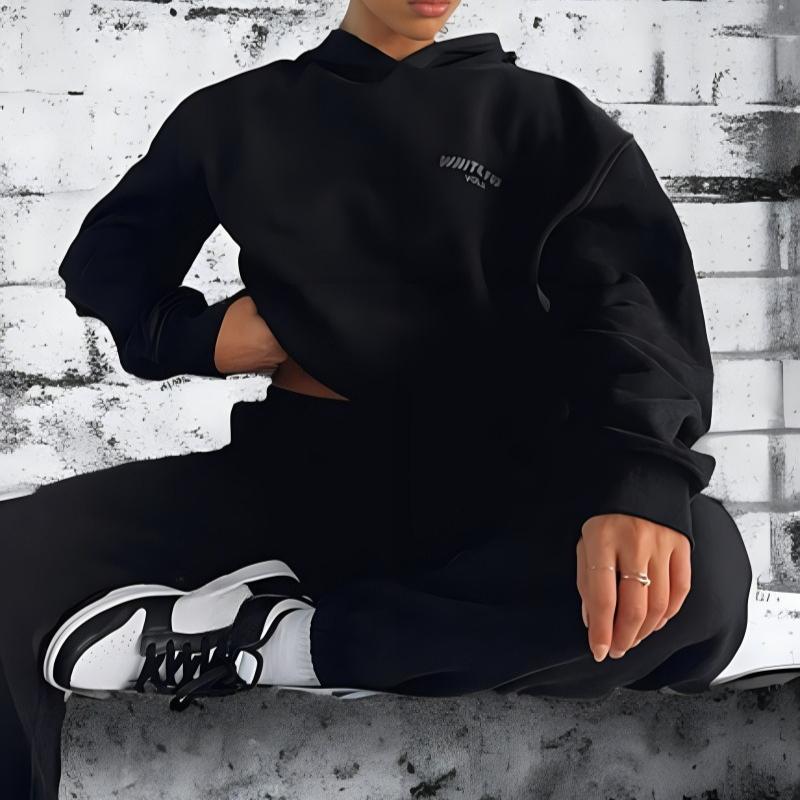 Женский комплект худи на весну, осень и зиму. Модный спортивный пуловер с длинным рукавом и капюшоном. Комплект из двух предметов.