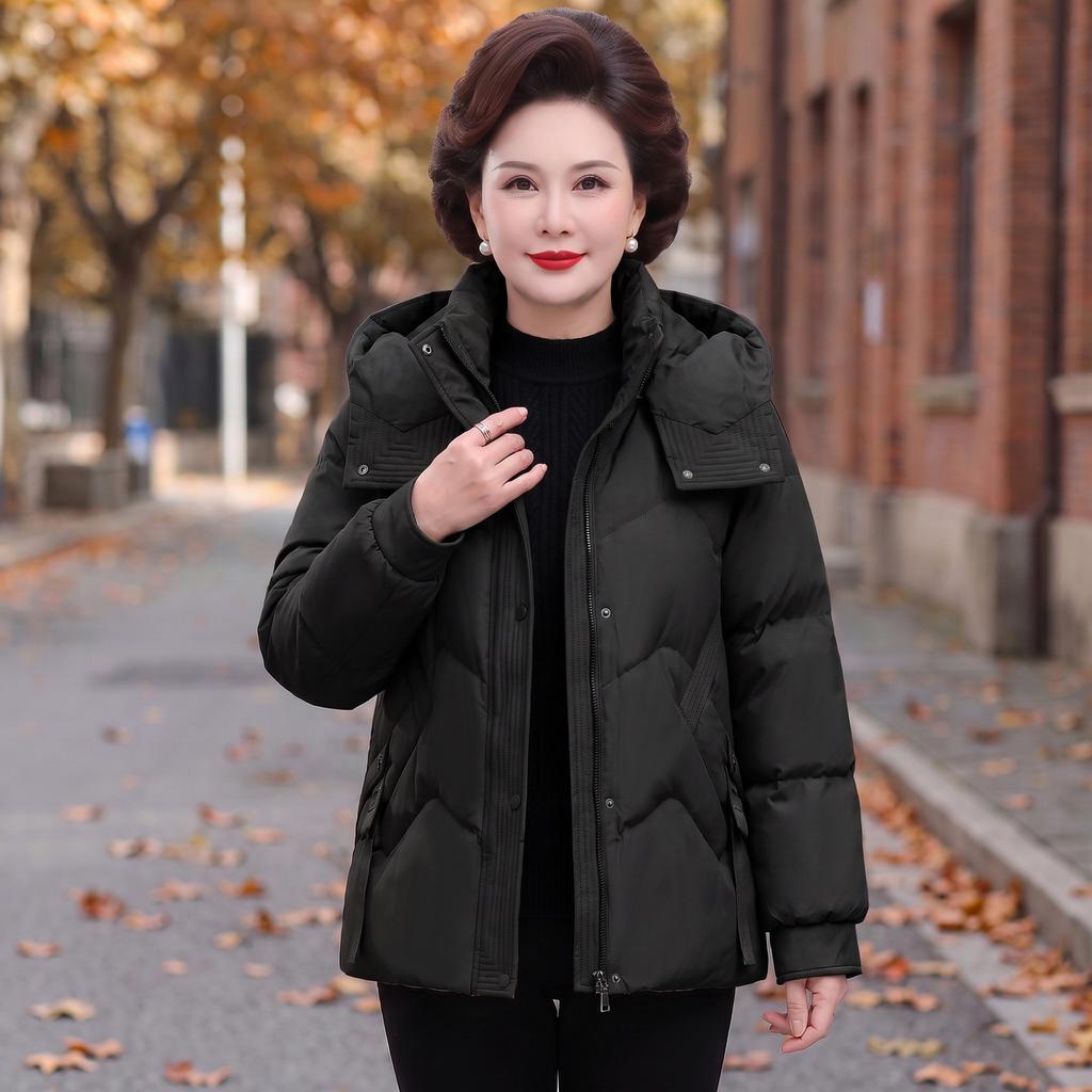 Winter middle-aged and elderly large-size velvet thickened cotton-padded clothing women's clothing new hooded mother clothing foreign-style cotton-pa