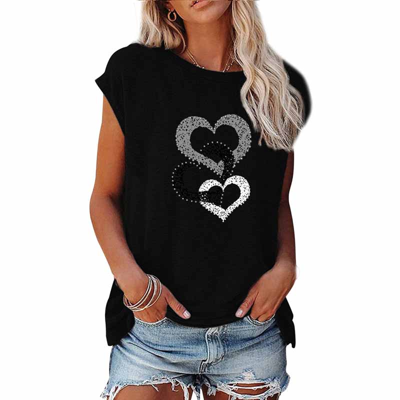 Женская футболка с круглым вырезом и принтом в виде сердца, повседневные топы с короткими рукавами больших размеров