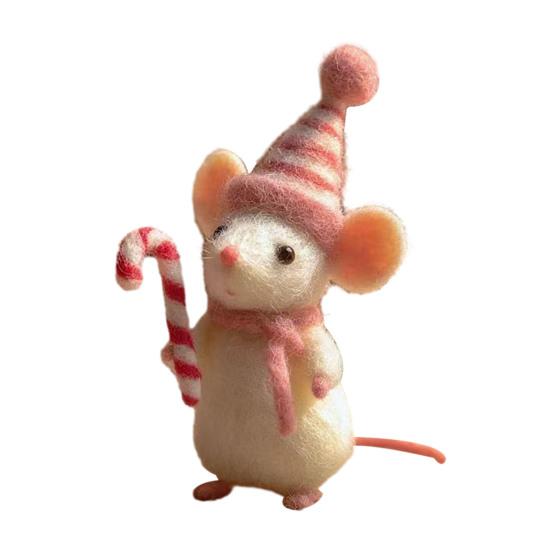 Yousheng Handcrafted Felt Christmas Mouse Figurine Santa Hat Mice Ornament Simulation Rat Statue Animal Sculpture Home Office Desktop Decoration