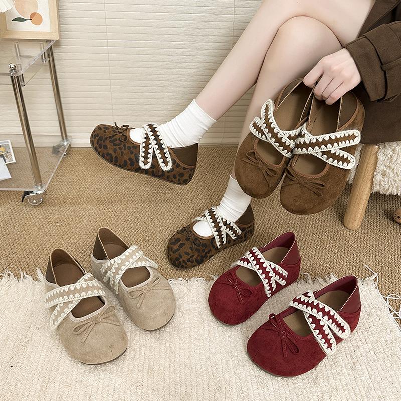 Shallow Bow Single Shoes Retro Mazhen Shoes 2025 Autumn New Cute Lazy One Pedal Light Beanie Shoes