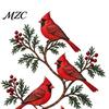 Whimsical Garden Decorations Metal Bird Wall Decor, Red & Chickadee Sculpture with Branches and Decorative Accents for Balcony Berries, 2D Iron