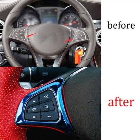 For Mercedes-Benz GLC 2016- Steel Blue Steering Wheel Switch Cover Trim 2PCS